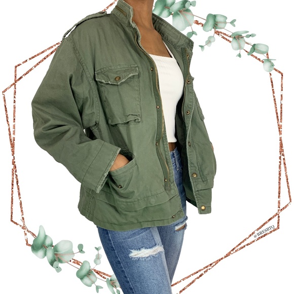 Zara Jackets & Blazers - Zara embroidered khaki army utility jacket size M